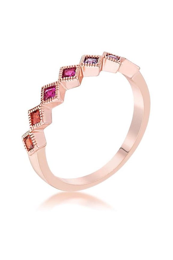 R08737A-V01-06 Precious Stars Rose Goldtone Multicolor Cubic Zirconia Princess-Cut Semi-Eternity Band