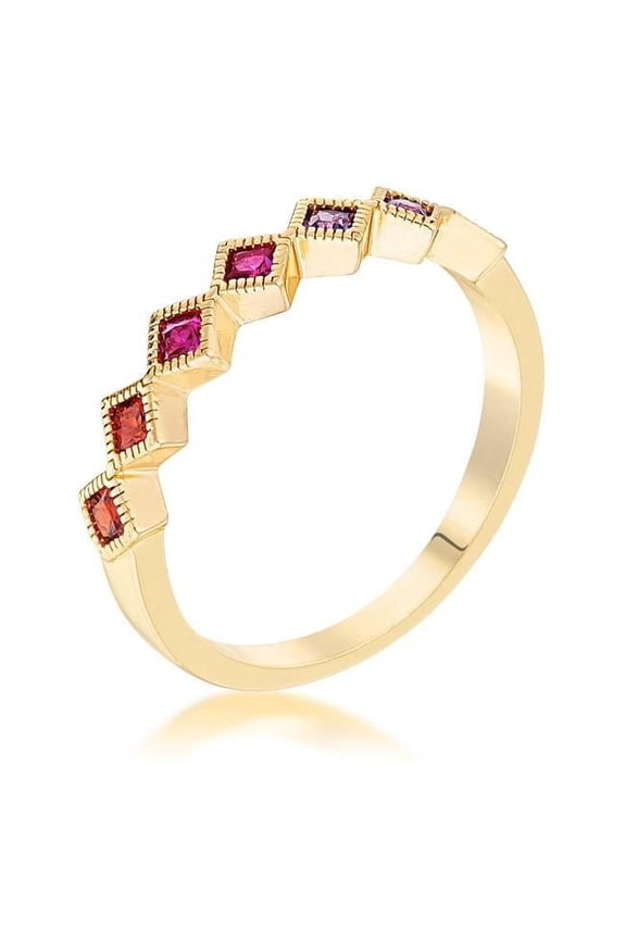 R08737G-V01-08 Precious Stars Goldtone Multicolor Cubic Zirconia Princess-Cut Semi-Eternity Band