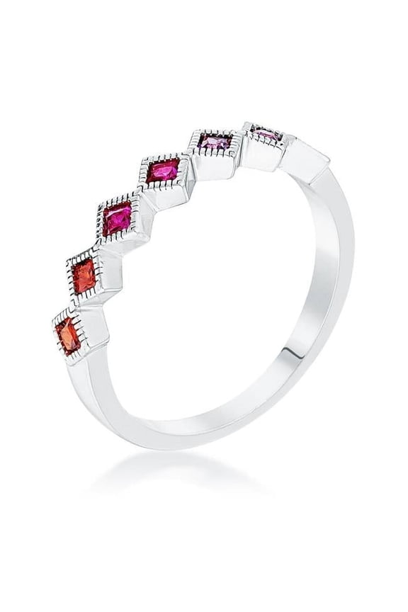 R08737R-V01-07 Precious Stars Silvertone Multicolor Cubic Zirconia Princess-Cut Semi-Eternity Band