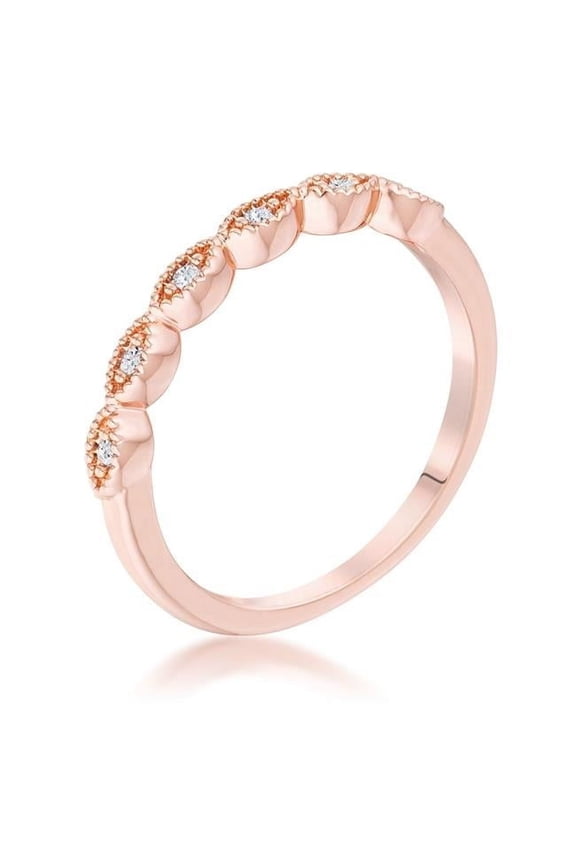 R08741A-C01-08 Precious Stars Rose Goldtone Cubic Zirconia Antique Style Stackable Wedding Band