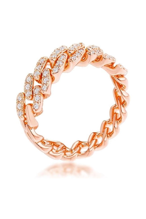 R08742A-C01-10 Precious Stars Rose Goldtone Cubic Zirconia Flexible Chain Ring