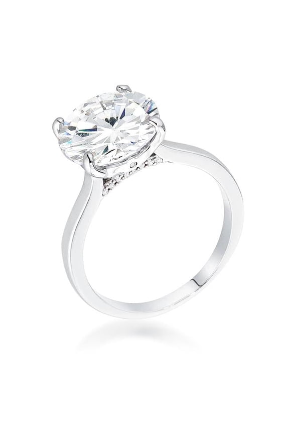 R08744R-C01-06 Precious Stars Silvertone 5ct Round-Cut Cubic Zirconia Solitaire Engagement Ring