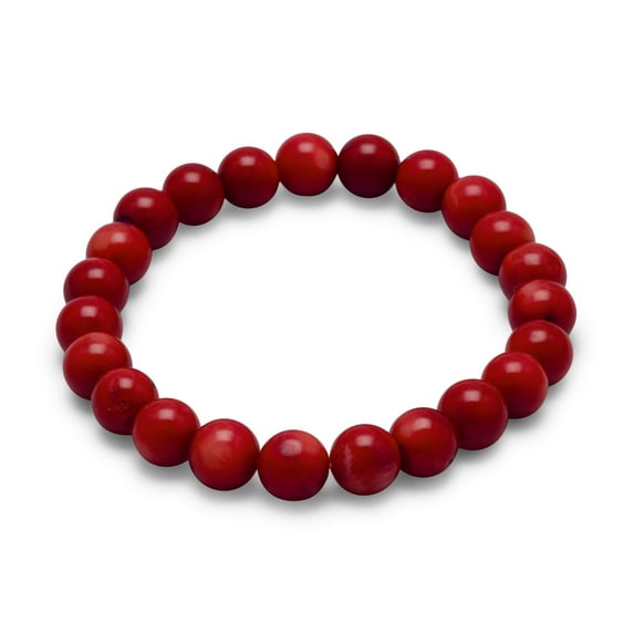 Precious Stars Red Coral 8-mm Beaded Unisex Stretch Bracelet