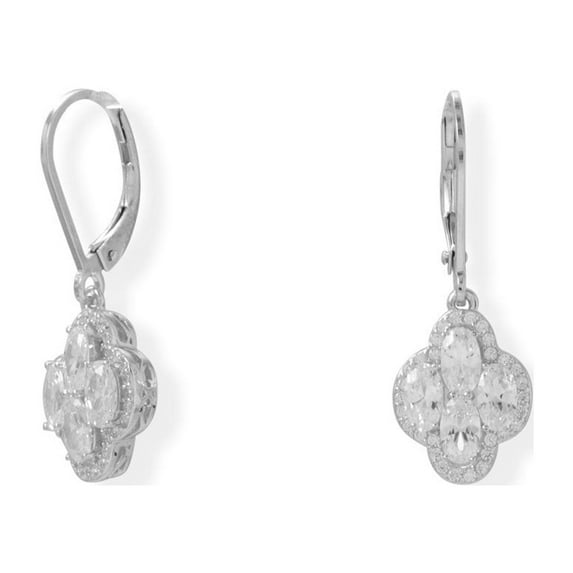 Precious Stars Rhodium Plated Sterling Silver 4 Oval Cubic Zirconia Lever Earrings