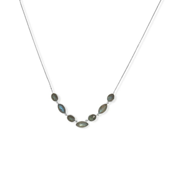 Precious Stars Rhodium Plated Sterling Silver Labradorite Statement Necklace