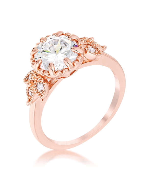Rose Goldtone Round-Cut Cubic Zirconia Laurel Leaf Engagement Ring