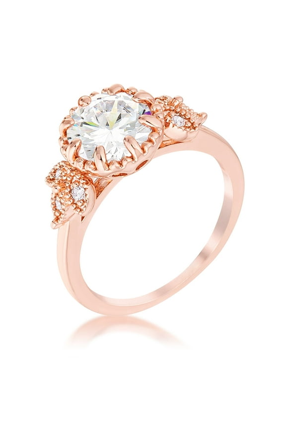 Rose Goldtone Round-Cut Cubic Zirconia Laurel Leaf Engagement Ring
