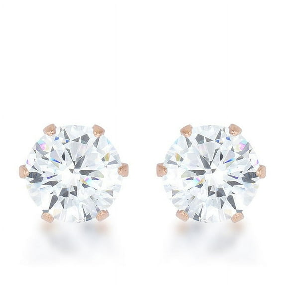 Precious Stars Rose Goldtone Stainless Steel 6mm Round Cubic Zirconia Earrings