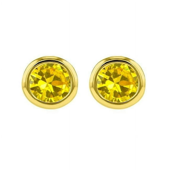 Precious Stars ST-0203-11 14K Yellow Gold 4 mm Bezel-Set Cubic Zirconia November Birthstone Stud Earrings