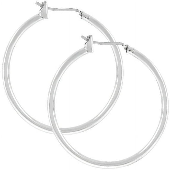 Precious Stars Silvertone 32 mm Round Hoop Earrings