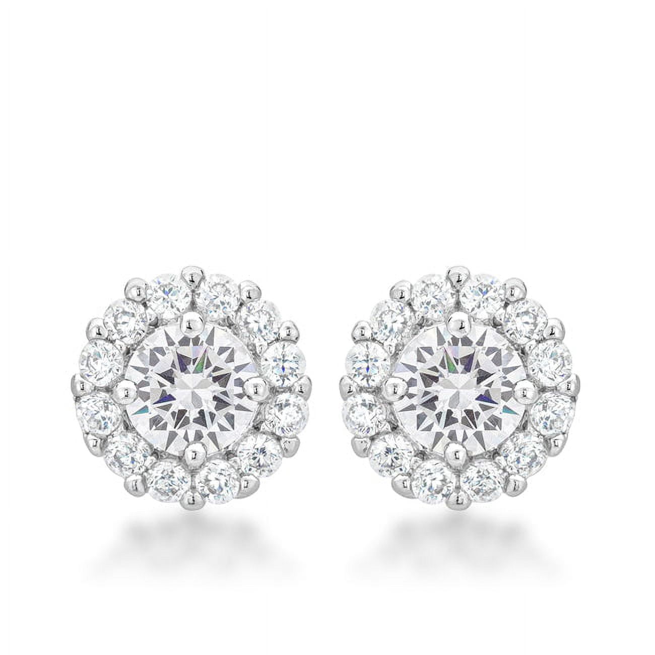 Precious Stars Silvertone Clear Cubic Zirconia Halo Stud Earrings