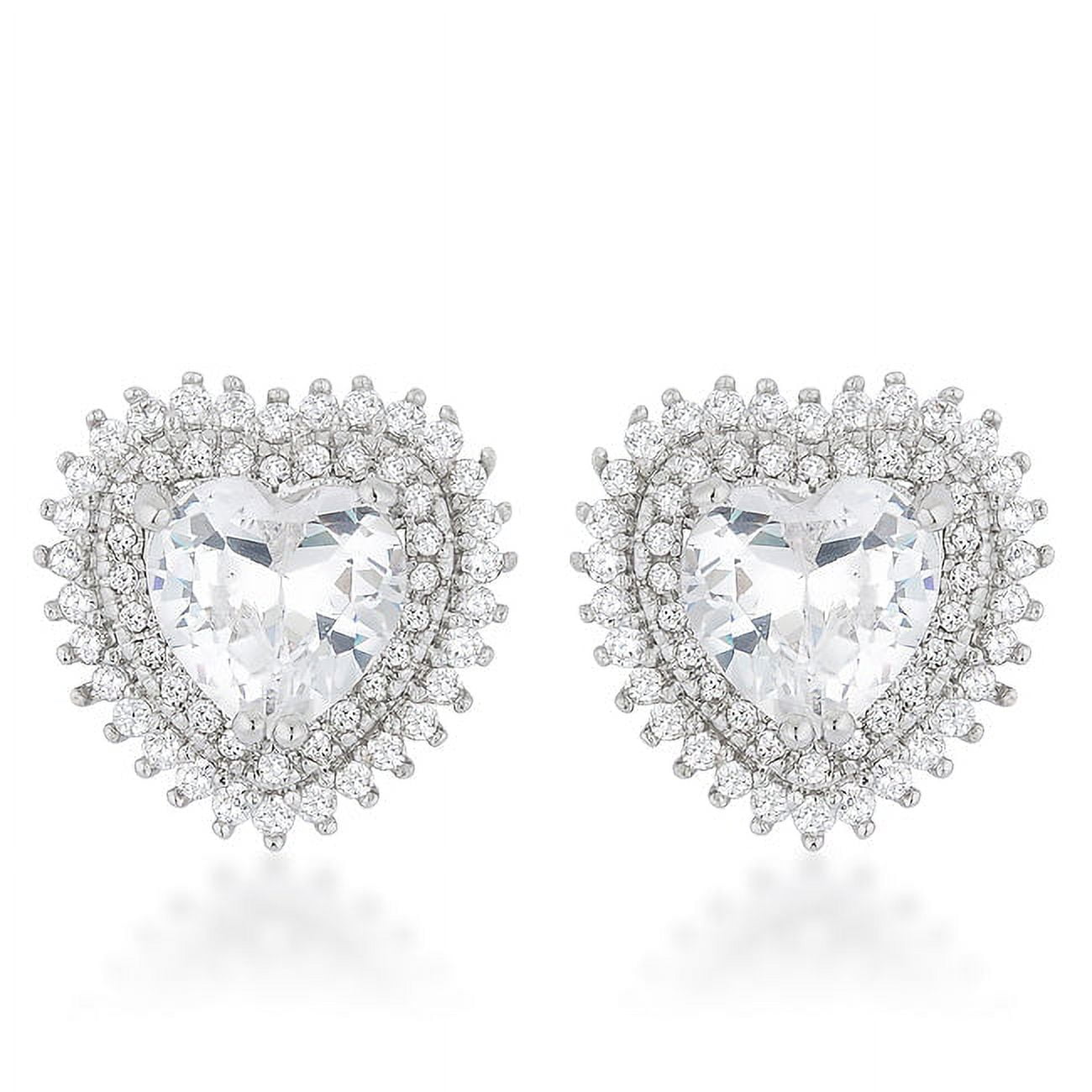 Precious Stars Silvertone Clear Cubic Zirconia Heart Halo Stud Earrings