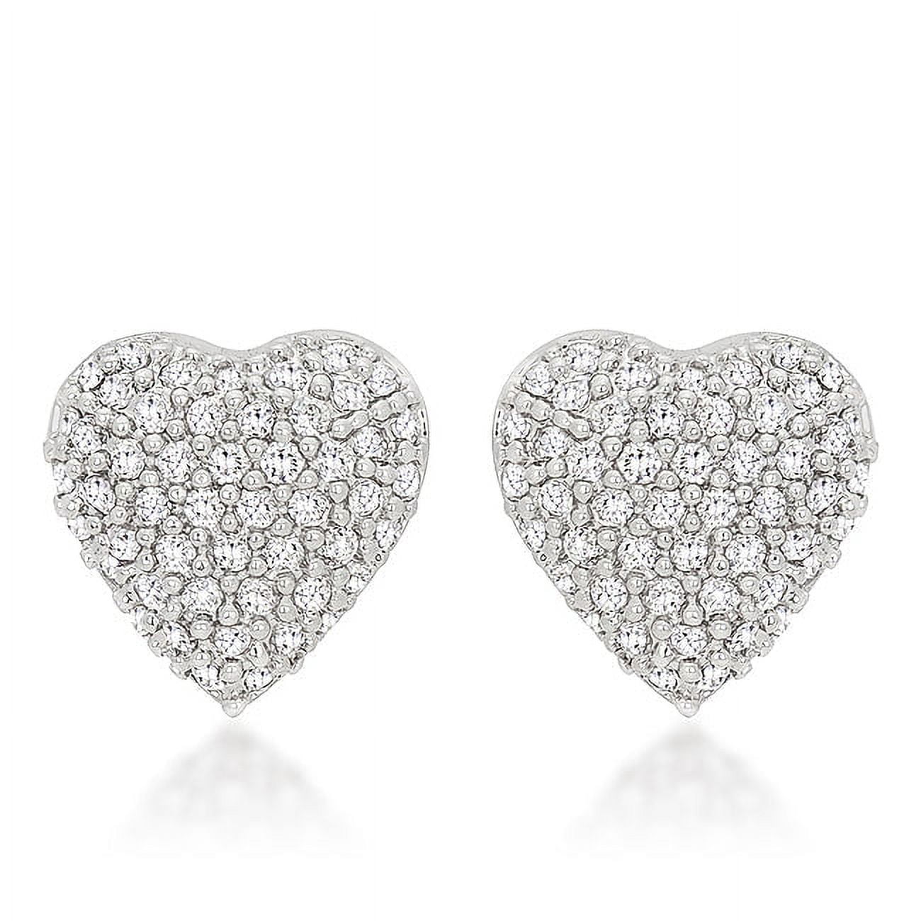 Precious Stars Silvertone Clear Cubic Zirconia Heart Stud Earrings