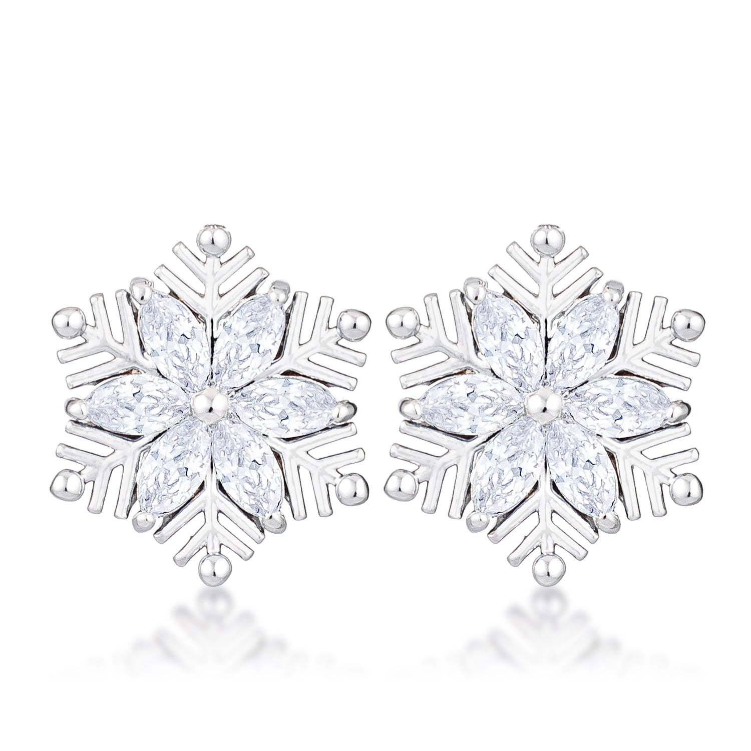 Precious Stars Silvertone Clear Cubic Zirconia Snowflake Earring Studs