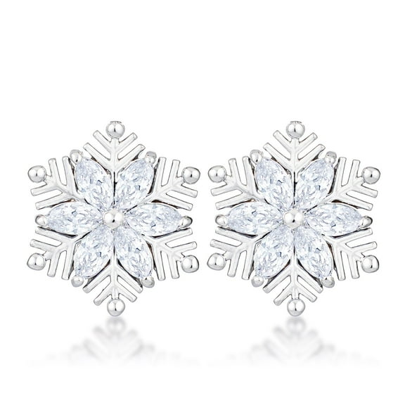 Precious Stars Silvertone Clear Cubic Zirconia Snowflake Earring Studs