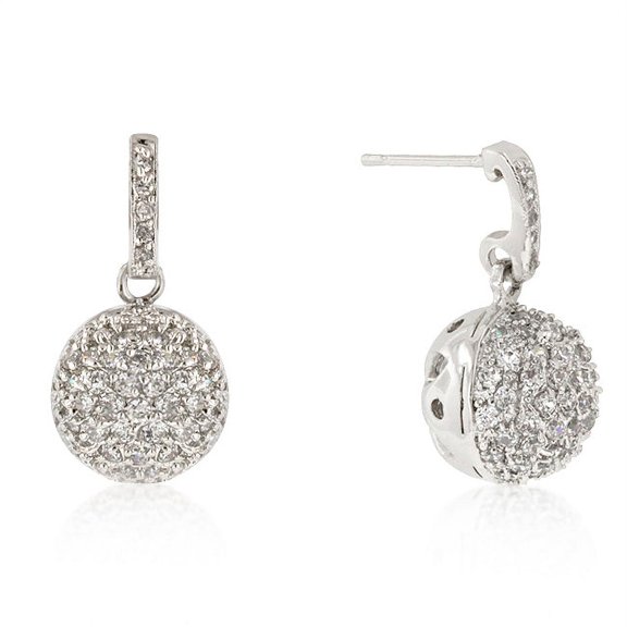 Precious Stars Silvertone Cubic Zirconia Round Ball Dangling Earrings