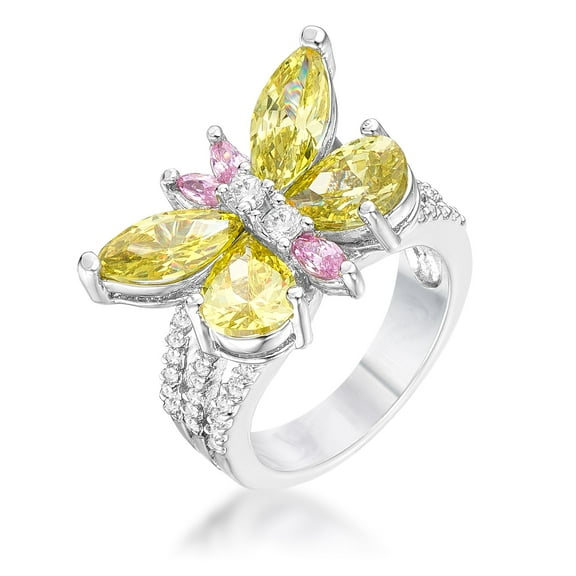 Precious Stars Silvertone Multicolor Cubic Zirconia Butterfly Cocktail Ring