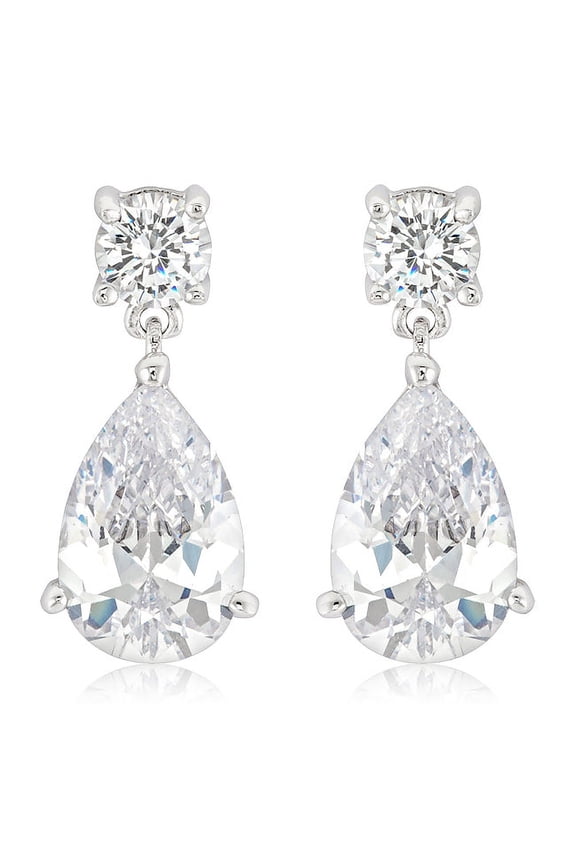 Silvertone Pear-Shaped Cubic Zirconia Drop Earrings