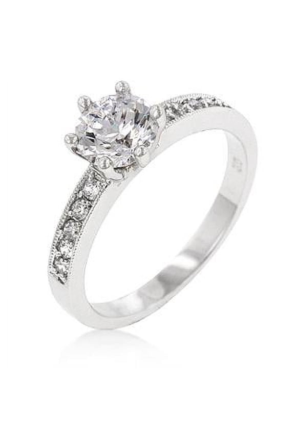 Silvertone Petite Round-Cut Cubic Zirconia Engagement Ring