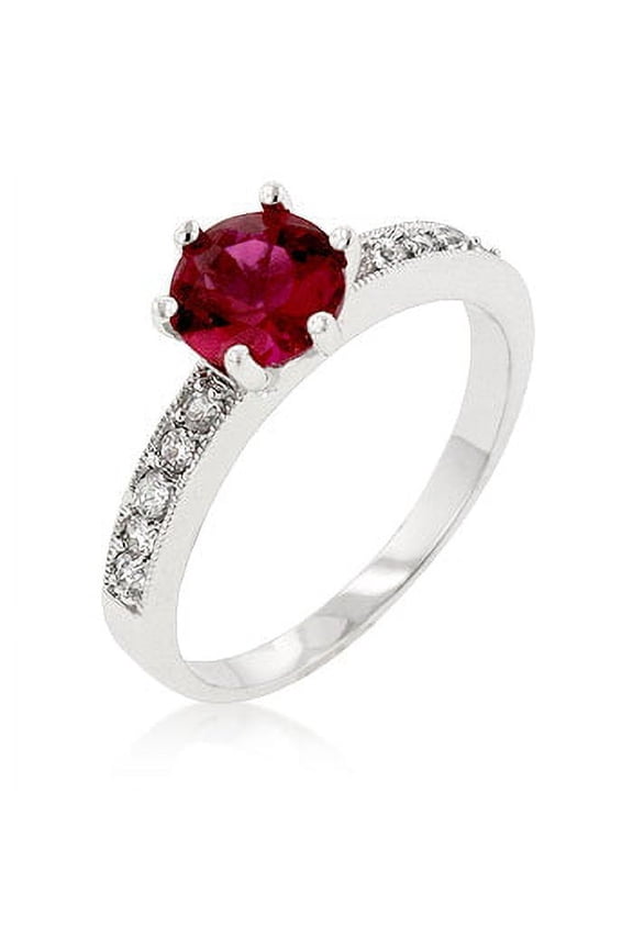 Silvertone Petite Round-Cut Red Cubic Zirconia Engagement Ring
