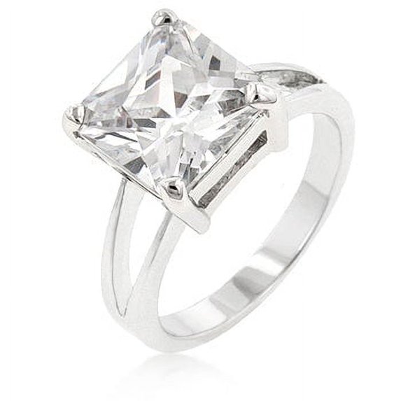 Precious Stars Silvertone Princess-Cut Clear Cubic Zirconia Ring
