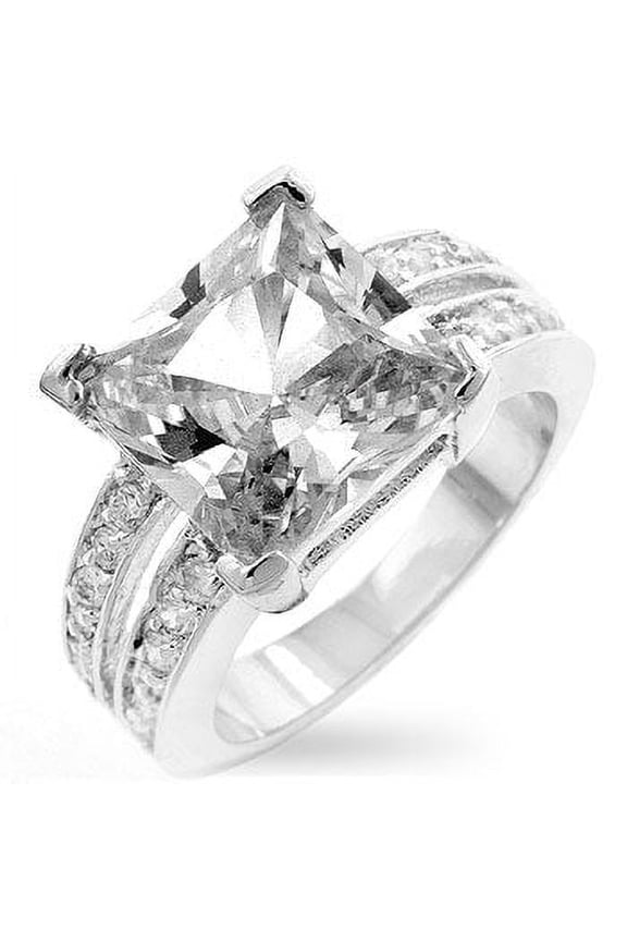 Silvertone Princess-Cut Cubic Zirconia Split-Shank Engagement Ring