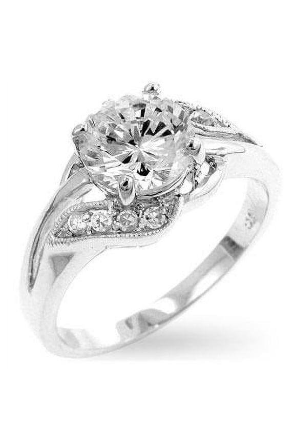 Silvertone Round-Cut Cubic Zirconia Bypass Engagement Ring