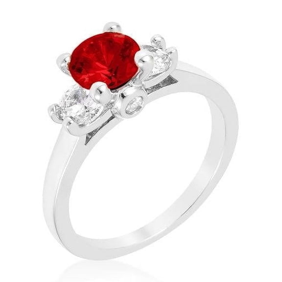 Precious Stars Silvertone Ruby Red Round Cubic Zirconia Triplet Ring
