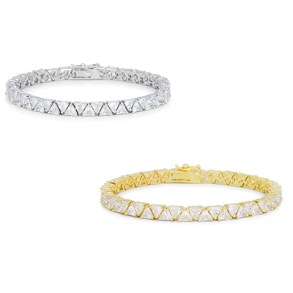 Precious Stars Silvertone or Goldtone Trillion Cubic Zirconia Tennis Bracelet