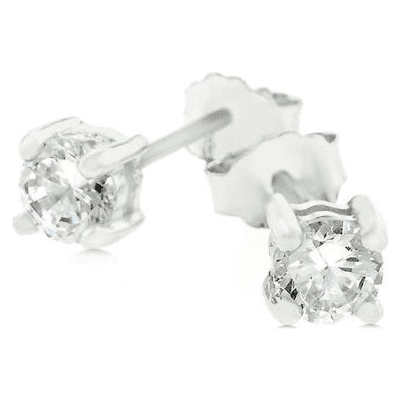 Precious Stars Sterling Silver 4 mm Round Cubic Zirconia Stud Earrings
