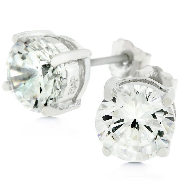 Precious Stars Sterling Silver 6.25 mm Round Cubic Zirconia Stud Earrings
