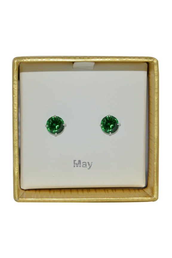 Sterling Silver 6mm Round Cubic Zirconia May Birthstone Earrings
