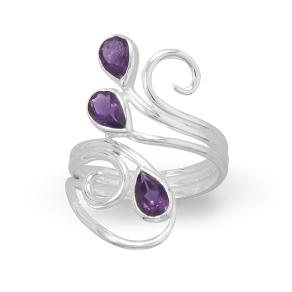 Precious Stars Sterling Silver Amethyst Scroll Design Ring