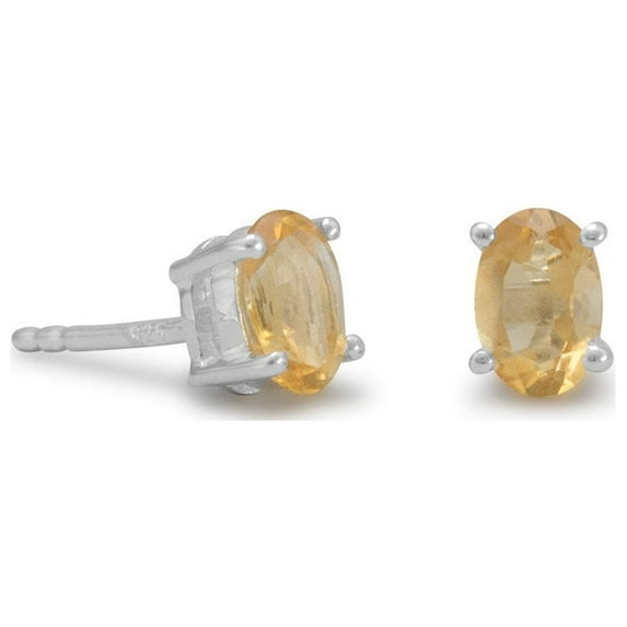 Precious Stars Sterling Silver Citrine Stud Earrings