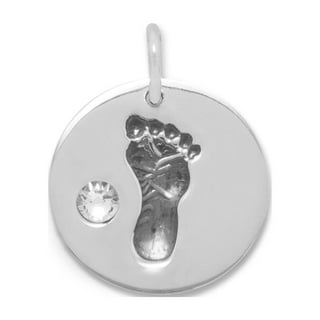 Footprint Charm with Clear Crystal Sterling Silver