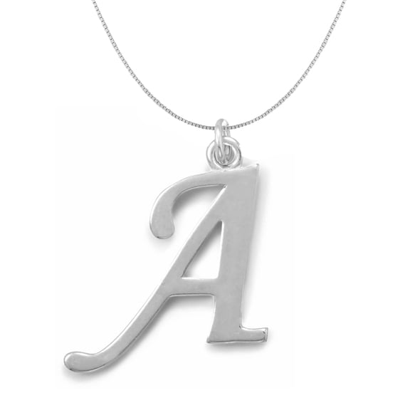 Precious Stars Sterling Silver Initial Letter A Pendant with 0.70-mm Thin Box Chain