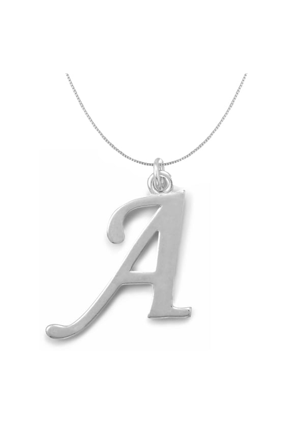 Sterling Silver Initial Letter A Pendant with 0.70-mm Thin Box Chain