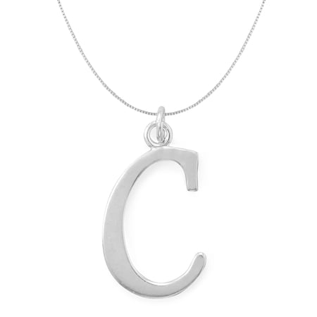 Precious Stars Sterling Silver Initial Letter C Pendant with 0.70-mm Thin Box Chain