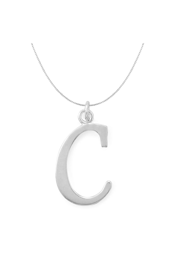 Sterling Silver Initial Letter C Pendant with 0.70-mm Thin Box Chain