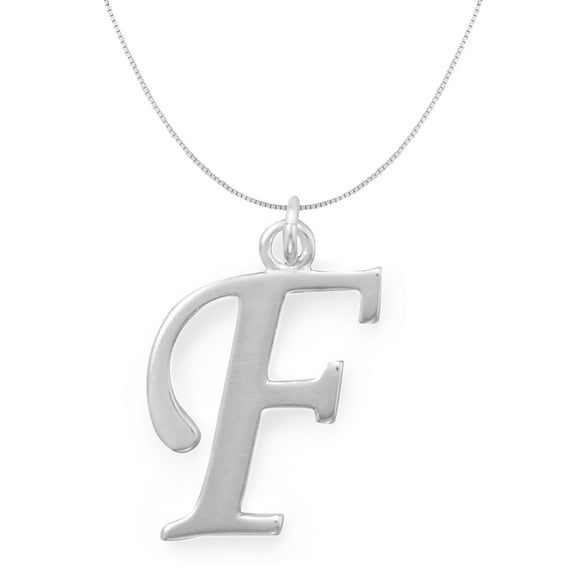 Precious Stars Sterling Silver Initial Letter F Pendant with 0.70-mm Thin Box Chain