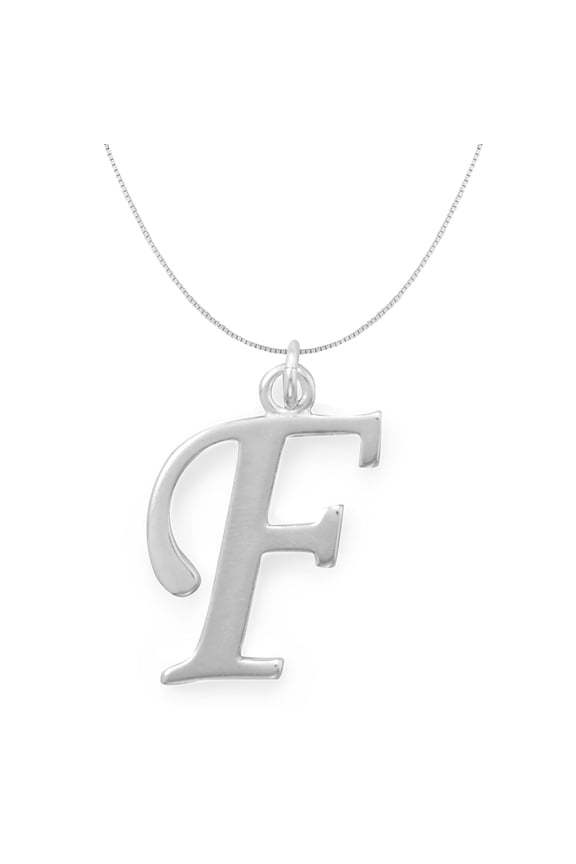 Sterling Silver Initial Letter F Pendant with 0.70-mm Thin Box Chain