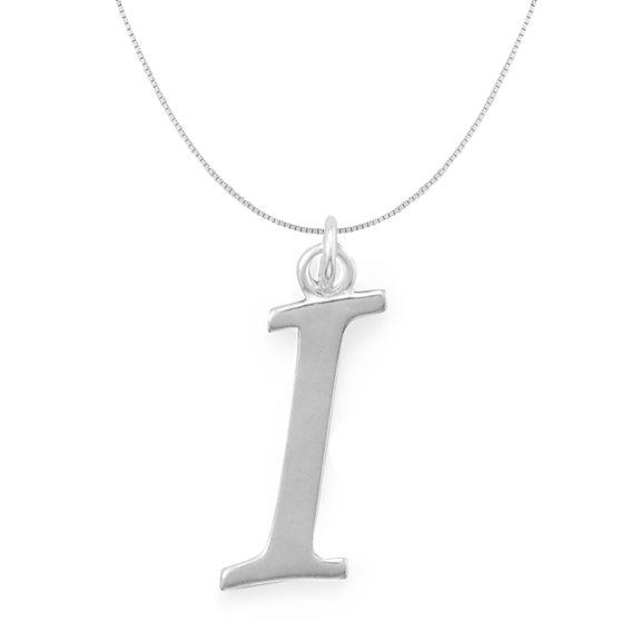 Precious Stars Sterling Silver Initial Letter I Pendant with 0.70-mm Thin Box Chain