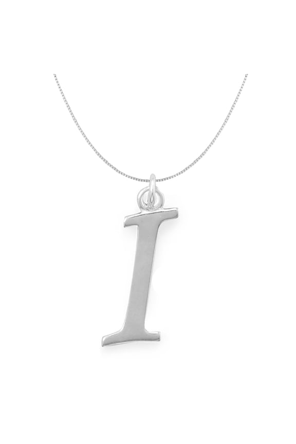 Sterling Silver Initial Letter I Pendant with 0.70-mm Thin Box Chain