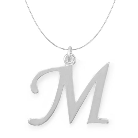 Precious Stars Sterling Silver Initial Letter M Pendant with 0.70-mm Thin Box Chain