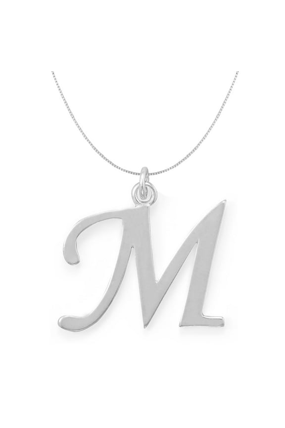 Sterling Silver Initial Letter M Pendant with 0.70-mm Thin Box Chain