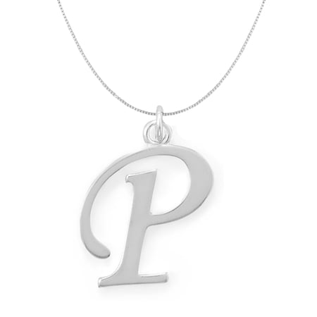 Precious Stars Sterling Silver Initial Letter P Pendant with 0.70-mm Thin Box Chain