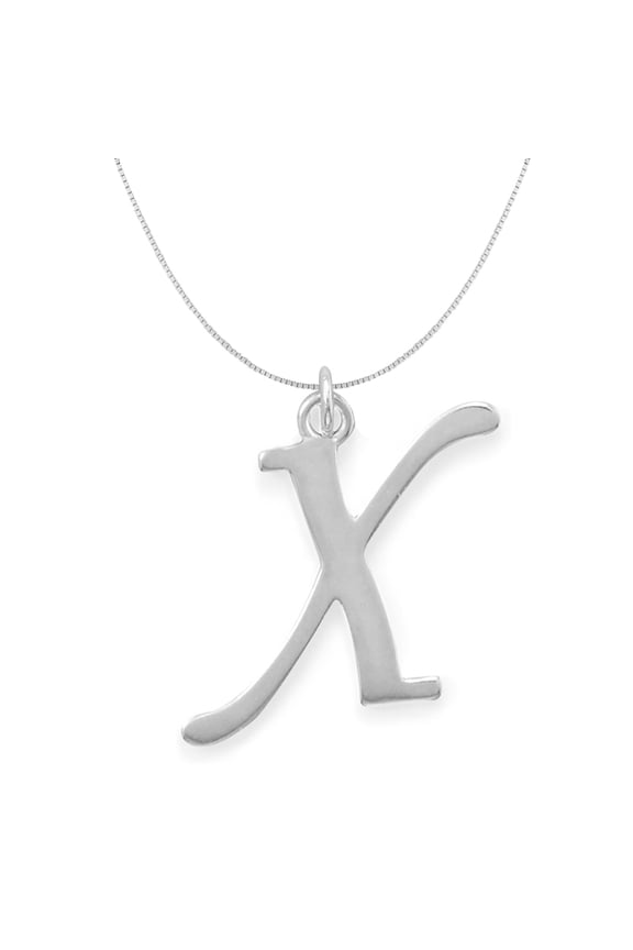 Sterling Silver Initial Letter X Pendant with 0.70-mm Thin Box Chain