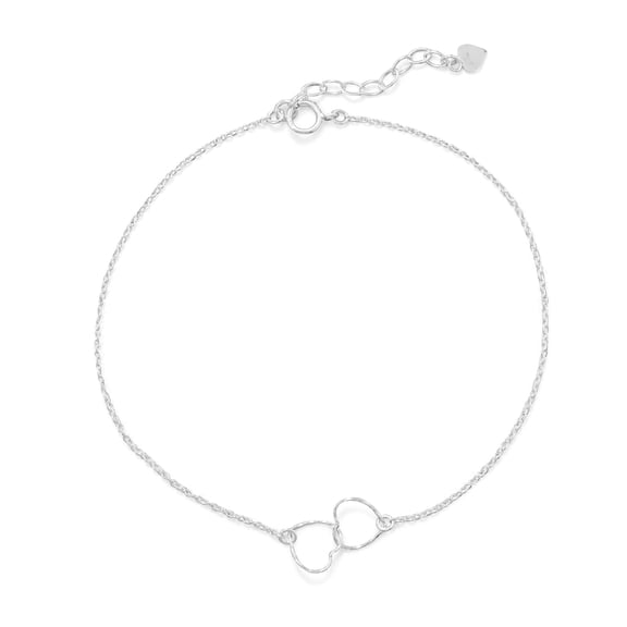 Precious Stars Sterling Silver Intertwined Hearts Chain Anklet- 9 Inches Long With 1 Inch Extension