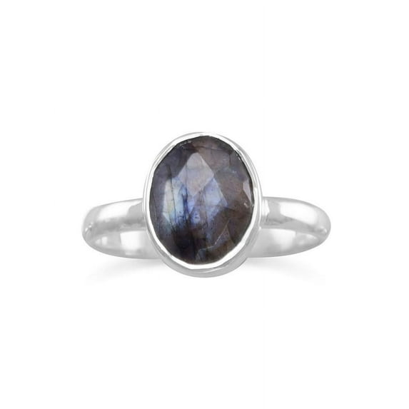 Precious Stars Sterling Silver Ladies Faceted Labradorite Stackable Ring