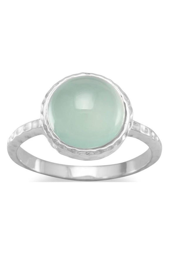 Sterling Silver Ladies Sea Green Chalcedony Cabochon Ring